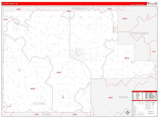 Fulton County, IN ZIP Code Wall Map, RedLine style