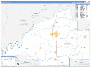 Gibson County, IN Business Reference style ZIP Code wall map