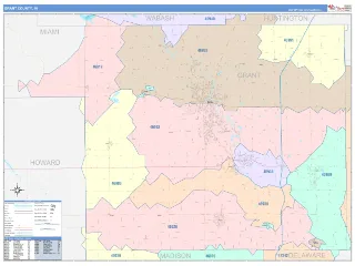 Grant County, IN ColorCast style ZIP Code wall map