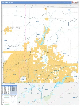 Hamilton County, IN Business Reference style ZIP Code wall map