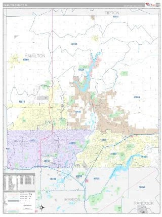 Hamilton County, IN Classic style ZIP Code wall map