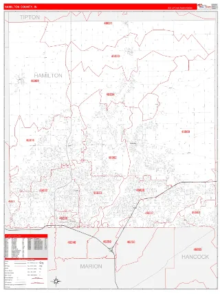 Hamilton County, IN RedLine style ZIP Code wall map