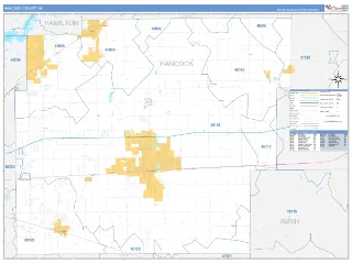 Hancock County, IN Business Reference style ZIP Code wall map
