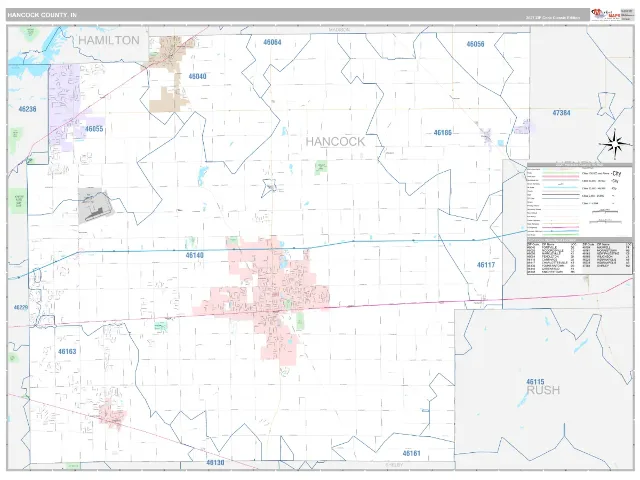 Hancock County, IN ZIP Code Wall Map, Classic style