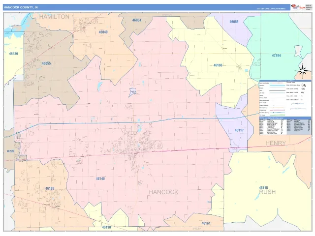 Hancock County, IN ZIP Code Wall Map, ColorCast style