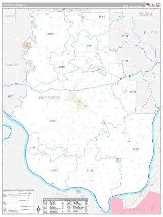 Harrison County, IN Classic style ZIP Code wall map