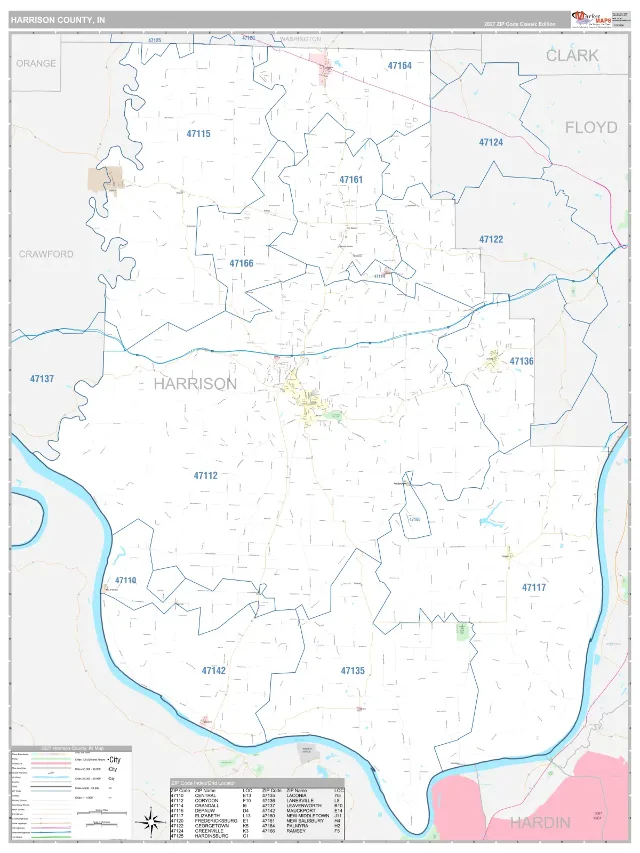 Harrison County, IN ZIP Code Wall Map, Classic style