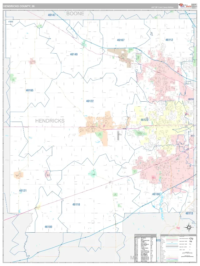 Hendricks County, IN ZIP Code Wall Map, Classic style