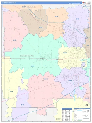 Hendricks County, IN ColorCast style ZIP Code wall map