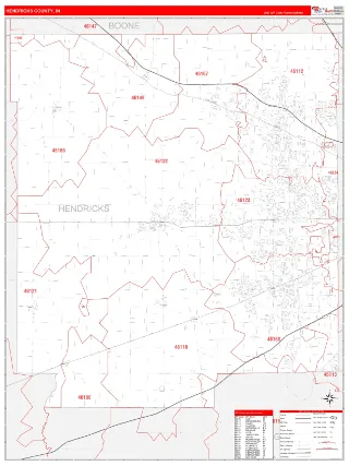 Hendricks County, IN RedLine style ZIP Code wall map