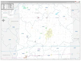 Henry County, IN Classic style ZIP Code wall map