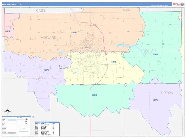 Howard County, IN ZIP Code Wall Map, ColorCast style