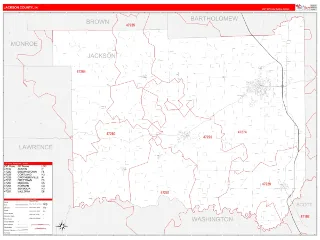 Jackson County, IN RedLine style ZIP Code wall map