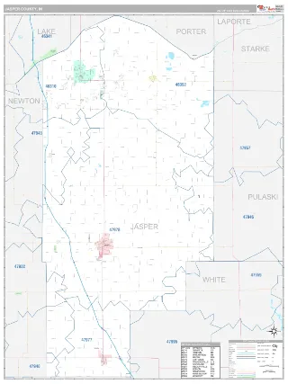 Jasper County, IN Classic style ZIP Code wall map