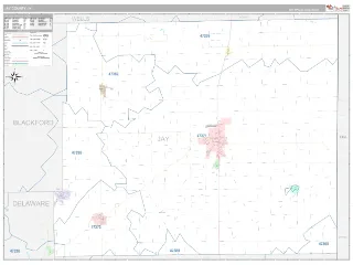 Jay County, IN Classic style ZIP Code wall map