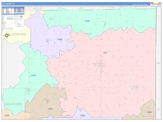 Jay County, IN ColorCast style ZIP Code wall map