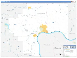 Jefferson County, IN Business Reference style ZIP Code wall map