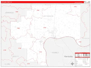 Jefferson County, IN RedLine style ZIP Code wall map