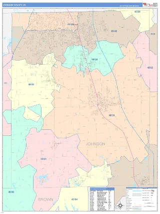 Johnson County, IN ColorCast style ZIP Code wall map