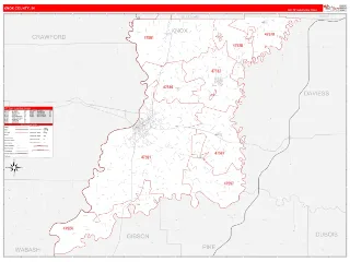 Knox County, IN RedLine style ZIP Code wall map