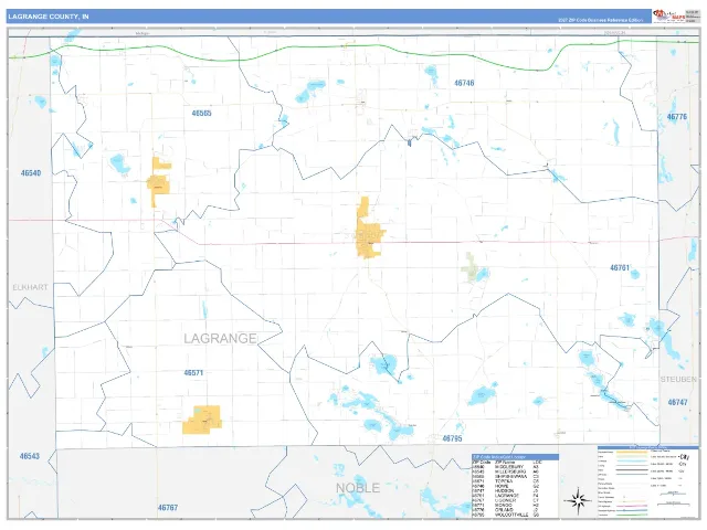 Lagrange County, IN ZIP Code Wall Map, Business Reference style