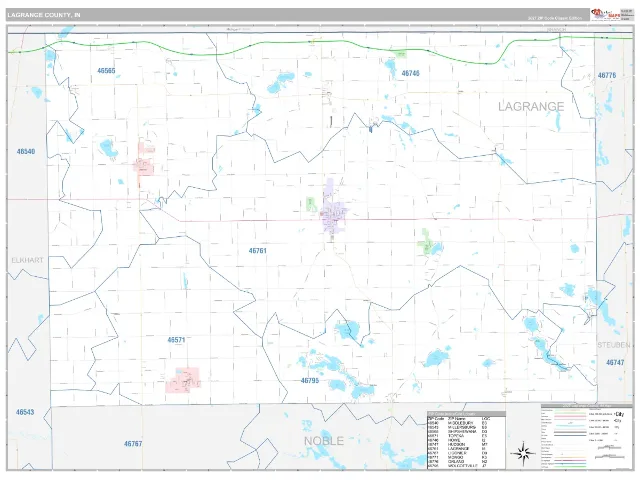 Lagrange County, IN ZIP Code Wall Map, Classic style