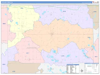 Lagrange County, IN ColorCast style ZIP Code wall map
