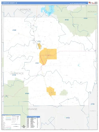 Lawrence County, IN Business Reference style ZIP Code wall map