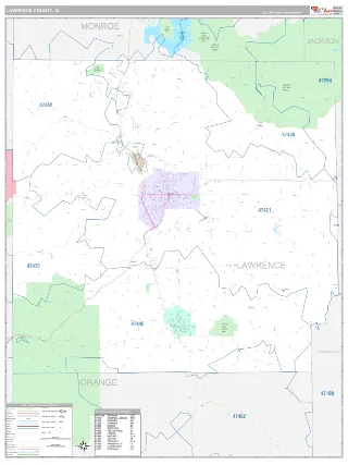 Lawrence County, IN Classic style ZIP Code wall map