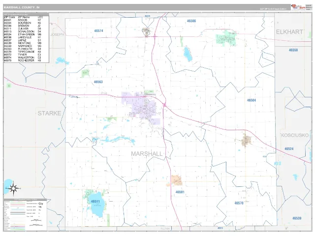 Marshall County, IN ZIP Code Wall Map, Classic style