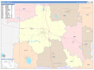 Marshall County, IN ColorCast style ZIP Code wall map