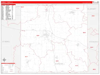 Marshall County, IN RedLine style ZIP Code wall map