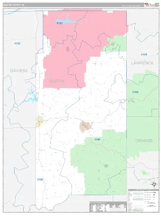 Martin County, IN Classic style ZIP Code wall map