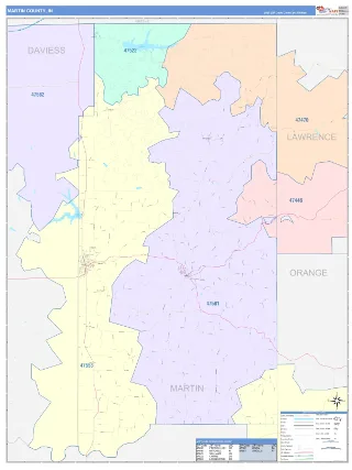 Martin County, IN ColorCast style ZIP Code wall map