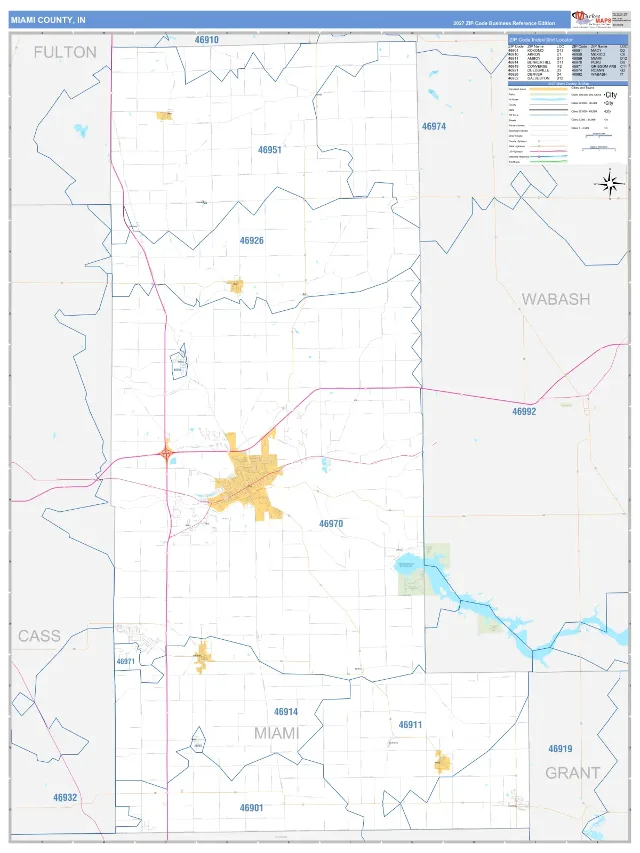 Miami County, IN ZIP Code Wall Map, Business Reference style