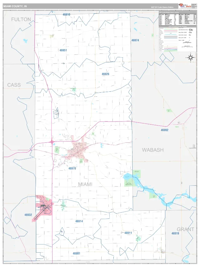 Miami County, IN ZIP Code Wall Map, Classic style