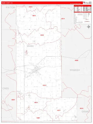Miami County, IN RedLine style ZIP Code wall map