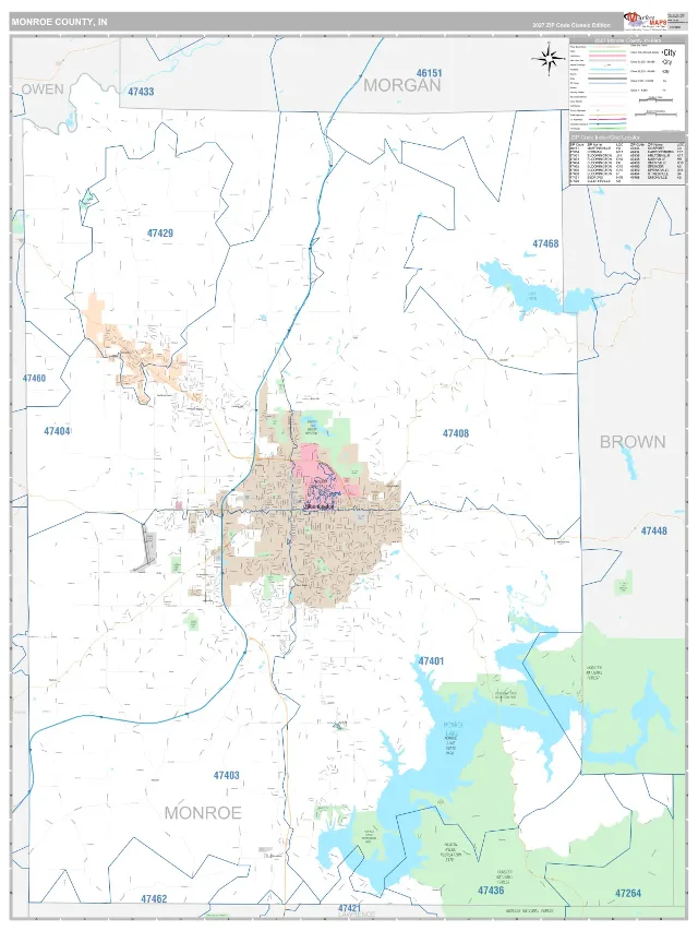 Monroe County, IN ZIP Code Wall Map, Classic style