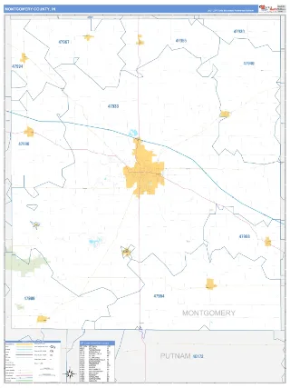 Montgomery County, IN Business Reference style ZIP Code wall map