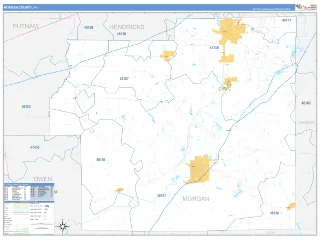 Morgan County, IN Business Reference style ZIP Code wall map