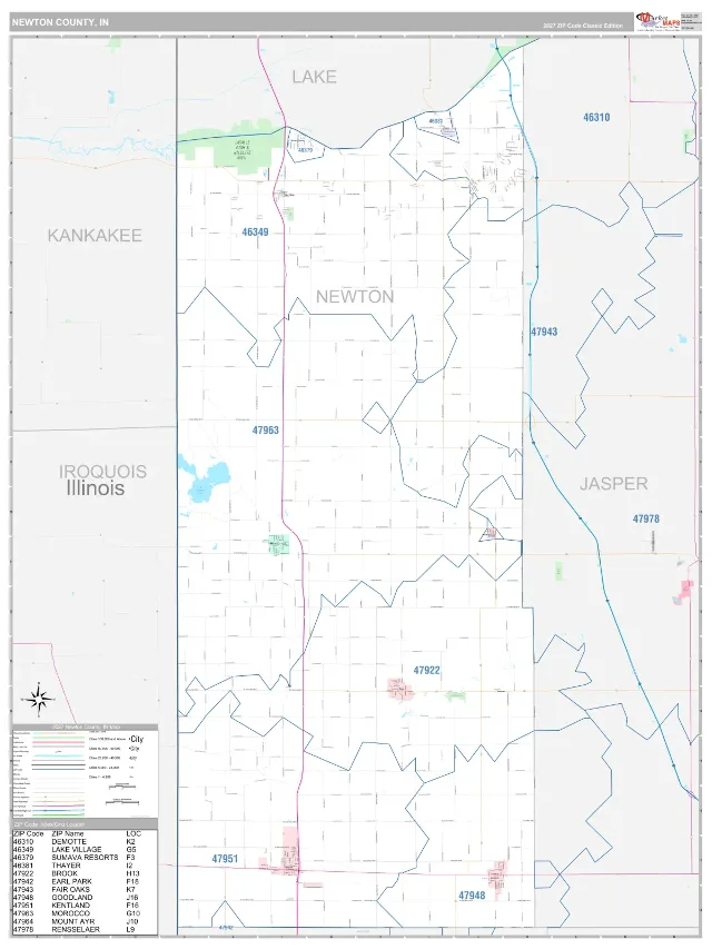 Newton County, IN ZIP Code Wall Map, Classic style