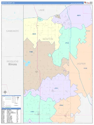 Newton County, IN ColorCast style ZIP Code wall map