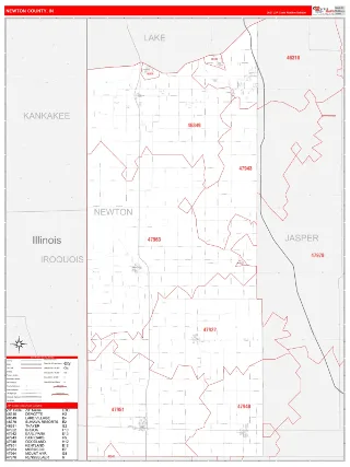 Newton County, IN RedLine style ZIP Code wall map