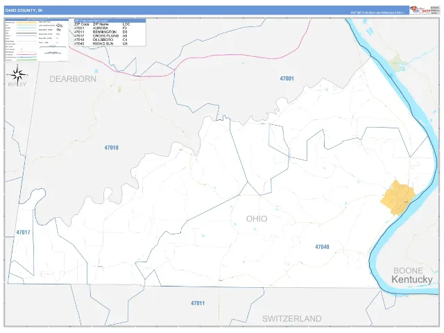 Ohio County, IN ZIP Code Wall Map, Business Reference style