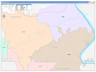 Ohio County, IN ColorCast style ZIP Code wall map
