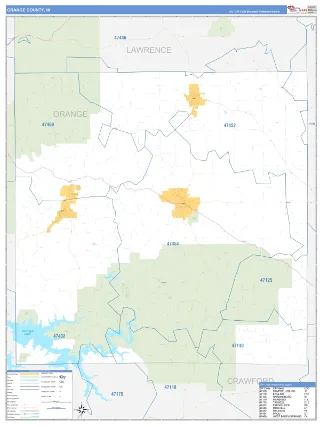 Orange County, IN Business Reference style ZIP Code wall map