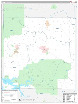 Orange County, IN Classic style ZIP Code wall map
