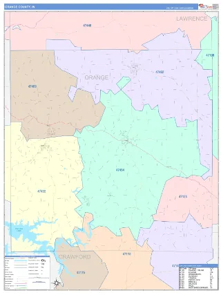 Orange County, IN ColorCast style ZIP Code wall map