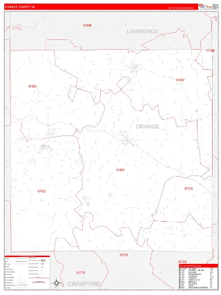 Orange County, IN RedLine style ZIP Code wall map