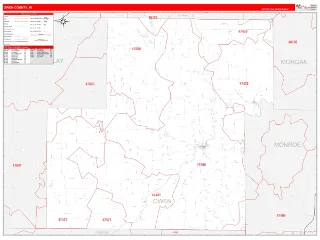 Owen County, IN RedLine style ZIP Code wall map